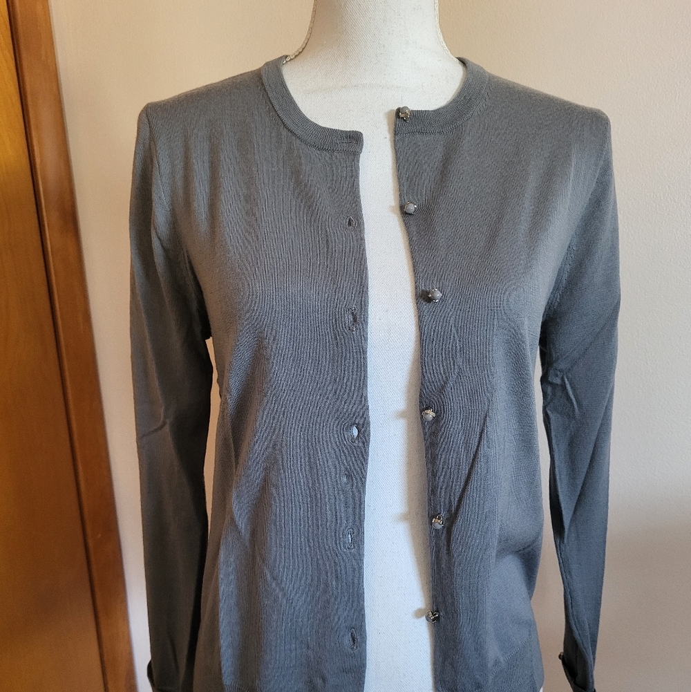 J. Crew Melanie Merino Wool Button Cuff Cardigan Gray Size Large